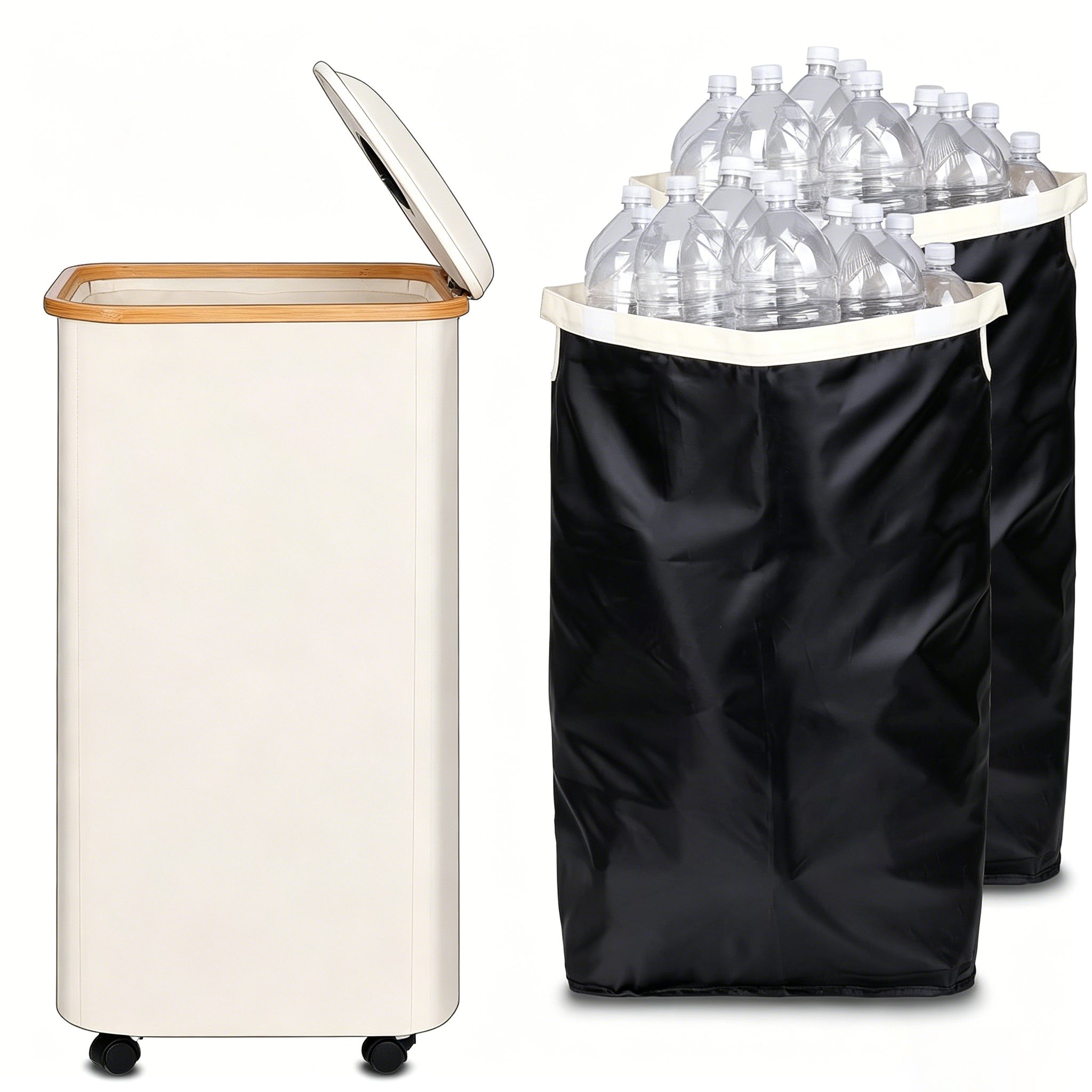 Square Plastic Bottle Recycling Bin with Wheels - Image 3