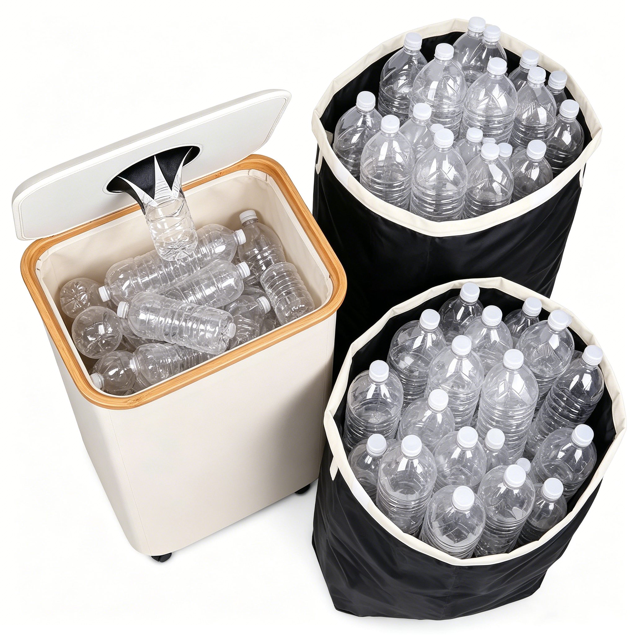 Square Plastic Bottle Recycling Bin with Wheels - Image 5