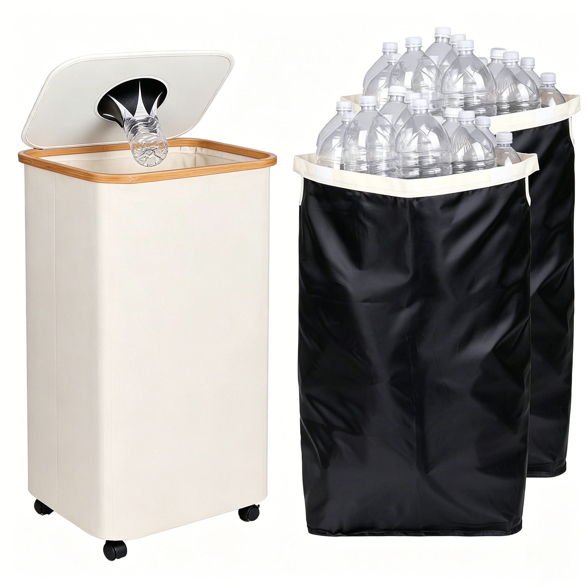 Square Plastic Bottle Recycling Bin with Wheels - Image 4